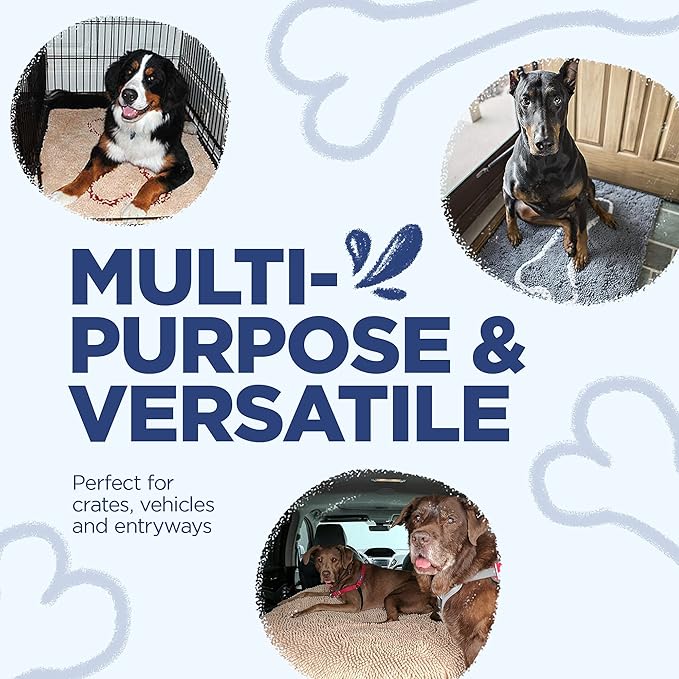 Soggy Doggy Doormat with Bone Design - Ultra Absorbent Microfiber Chenille Wet Dog Mat for Muddy Paws - Non-Slip and Machine Washable (Navy Blue/Oatmeal Bone, Large 26” x 36”)