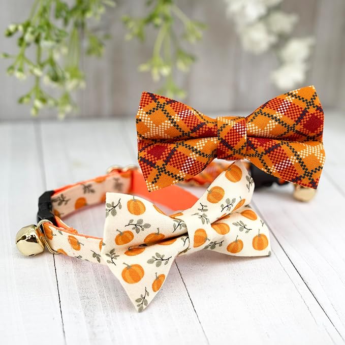 Ultra Joys Cat Collar - Breakaway with Bells, Bandana & Bowtie - Pumpkin Large