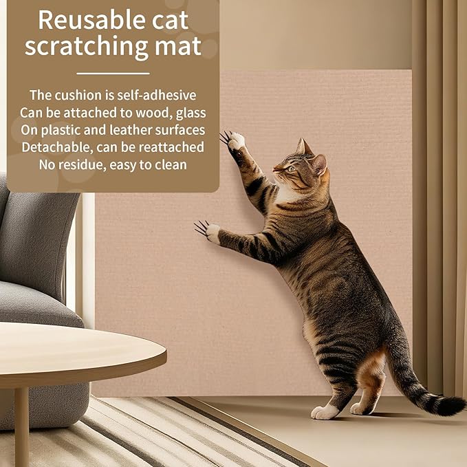 78.7"x15.8" Cat Scratch Mat,Adhesive Cat Scratch Pad for Furniture,DIY Cats Scratch Furniture Protector for Furniture,Sofa,Couch,Covering Cat Scratching Post Replacement Pads,Light Khaki