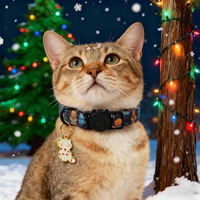 Elegant little tail 2 Pack Cat Collar- Christmas Cat Collars Breakaway with Bell Pendant Wedding Kitten Boy Girl Safety Adjustable 7-12 Inch Collar for Small Cats Puppy