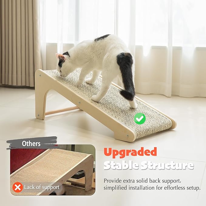 PETKARAY L Shape Cat Scratcher, Sisal Kitty Scratching Ramp, Vertical Scratch Pad for Indoor Cats, 25.4" Furniture Protector with Catnip, Chevron