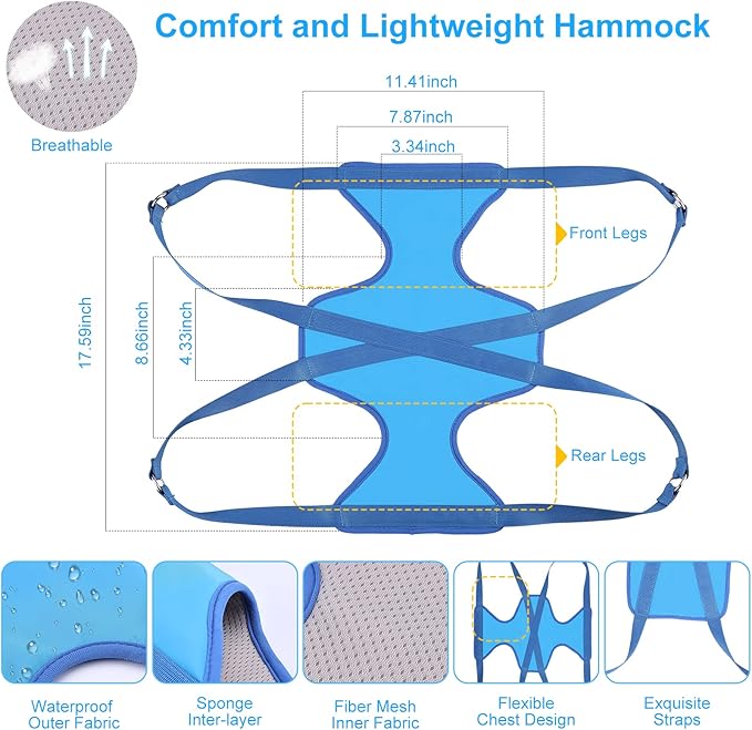 Dog Grooming Hammock, Pet Grooming Harness for Dogs&Cats, Multi Hammock Restraint Bag with Adjustable Grooming Loop/Stainless D-Hooks/Nail Clippers/Trimmer/Nail File for Pet Nail Trimming, Care (S)