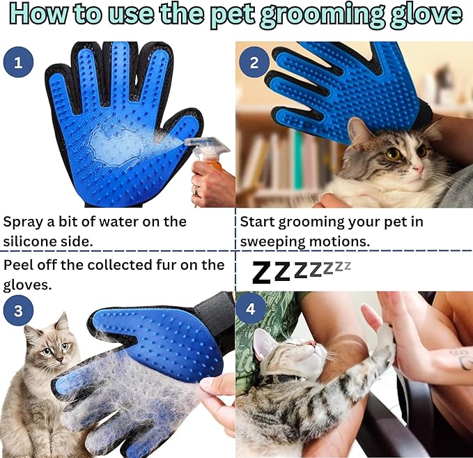 (Right Hand) Pet Hair Remover Glove – Blue, Reusable Grooming Glove for Dogs, Cats & Horses, Gentle Deshedding, Bathing & Massaging, Anti-Shedding Tool for Pet Hair Removal (Right Hand only)