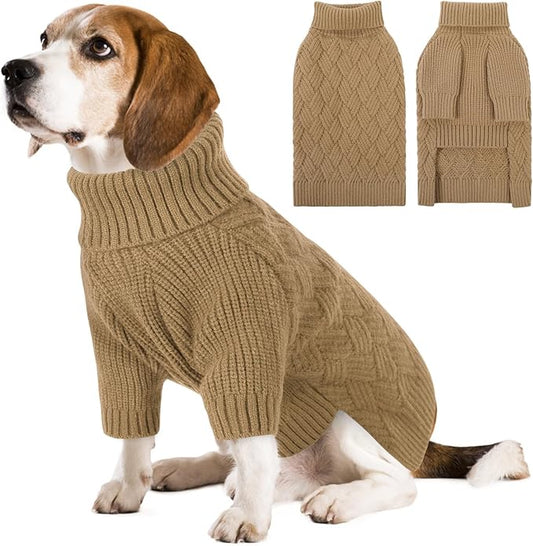 SUNFURA Dog Sweater, Medium Dog Sweaters Doggie Pullover for Fall Winter, Fleece Pet Christmas Sweaters for Holiday, Warm Turtleneck Knitwear for French Bulldog, Boston Terrier, Camel M