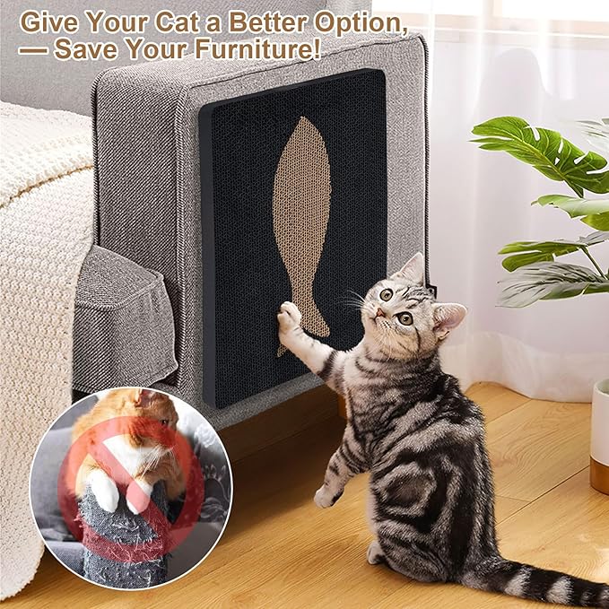Ownpets Wall Cat Scratcher, Cute Vertical Cat Scratching Board, Wall Mounted Cat Scratch Pad for Wall, Glass, Wood, and Tile, Furniture Protector, Fish Print Black