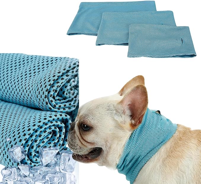 Instant Cooling Dog Bandana for Pet Scarf Soft Cool Mat Pet Collar – Eco-Friendly Breathable Polyester Dog Cooling Bandana for Dogs Puppy Bandana with Leash Hole (Blue, Small)
