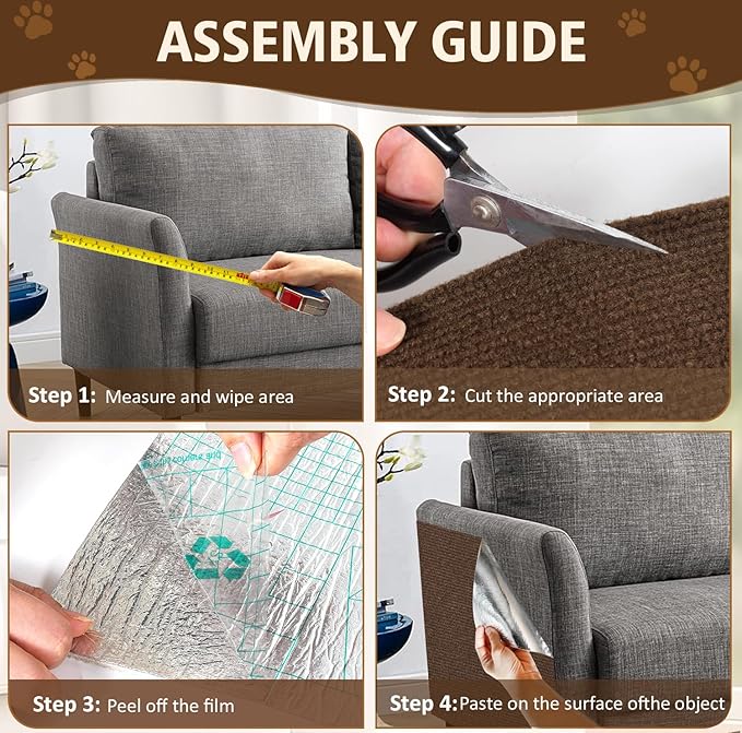 Cat Scratch Furniture Protector – DIY Climb Scratch Mat, Couch Protector from Cat Claws, Trimmable Self-Adhesive Carpet for Sofa, Furniture, Cat Tree (Brown, 78.7" x 15.8")