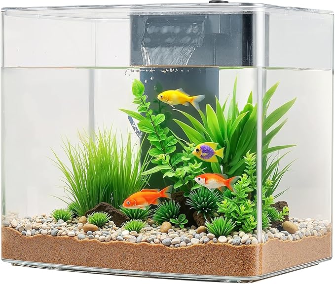 VEVOR Fish Tank Aquarium, 3.5 Gallon Arch Ultra-Clear GPPS Starter Smart Tank Adjustable 3 Color Lighting, Self Cleaning System Fishbowl for Freshwater & Saltwater Fish Home, Office, or Pet Use