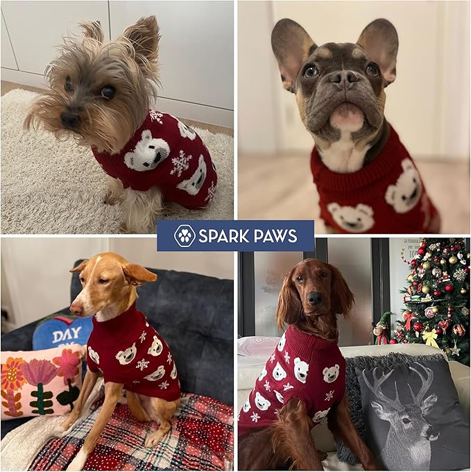 Spark Paws Christmas Dog Sweater – Ultra Soft Holiday Knit Sweater for Small, Medium & Large Dogs, Cute Pet Sweater for French Bulldogs & Big Dogs, Easy Potty V Cut Design Jacket - (Polar Bear, 4XL)