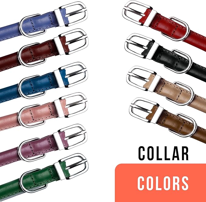 OOPSDOGGY Rolled Leather Dog Collar Reflective Roll Collars for Small Medium Large Dogs Puppy (Beige, S, 10''- 13'')