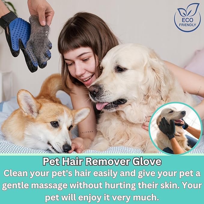 (Left Hand) Pet Hair Remover Glove – Blue, Reusable Grooming Glove for Dogs, Cats & Horses, Gentle Deshedding, Bathing & Massaging, Anti-Shedding Tool for Pet Hair Removal (Left Hand only)