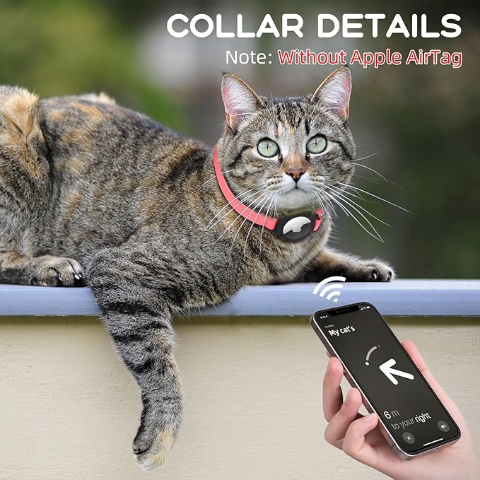AirTag Cat Collars, Stretchy Collar with Apple AirTag Holder and Bell, Breakaway Ultra Design Elastic GPS Tracking Collars for Cats and Puppies, (7.5-12.5 Inch), Hot Pink