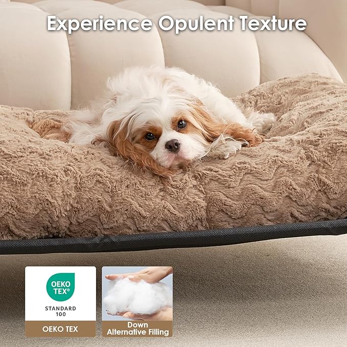 EHEYCIGA Reversible Dog Crate Bed Washable, Comfort Fluffy Plush Dog Kennel Pad for Small Doggie and Cats, Deluxe Machine Washable Pet Sleeping Mats, 23" x 18"x 3", Camel