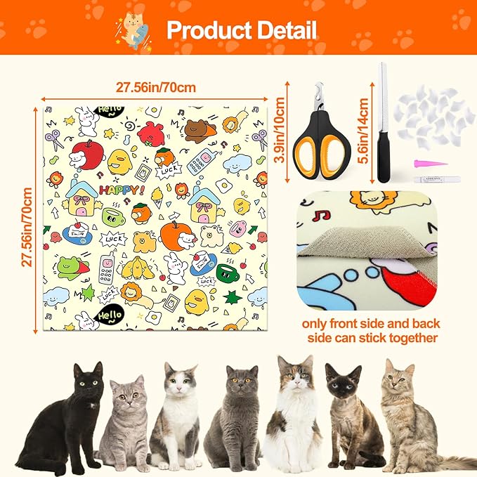 Cat Grooming Supplies - Cat Wrap for Cutting Nails with Cat Nail Clipper and Cat Nail Caps, Cat Restraint for Nail Clipping to Anti-Runaway/Scratch/Bitten, Cat Swaddle Wrap for Calming & Holding Cat