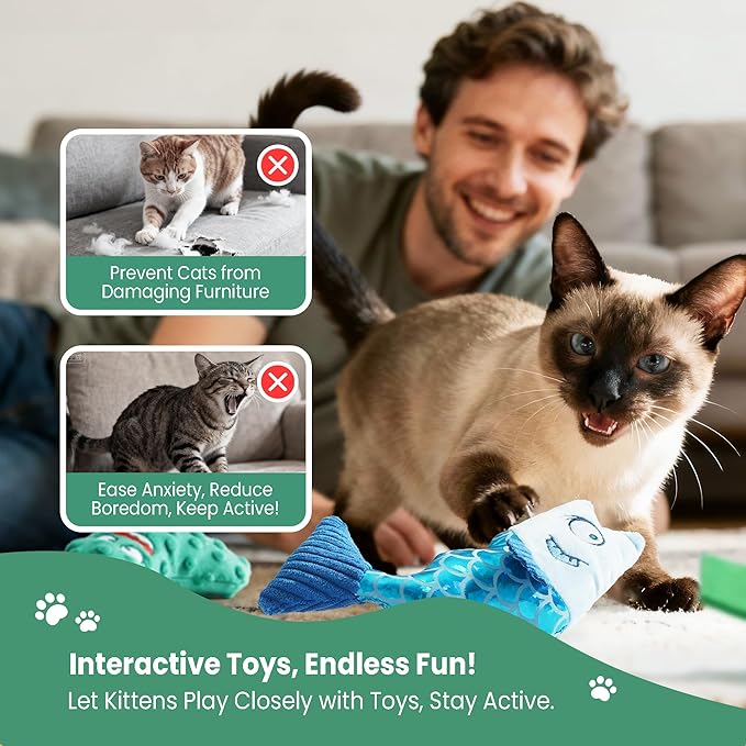 Catnip Toys Set of 3 – Fish, Chili Pepper and Cucumber Plush Cat Toys for Indoor Cats, Natural Catnip Filled Interactive Chew and Teething Toys for Kittens