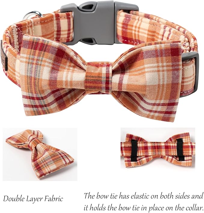 Lionet Paws Dog and Cat Collar with Bowtie Grid Collar Plastic Buckle Light Adjustable Collars for Small Medium Large Dogs