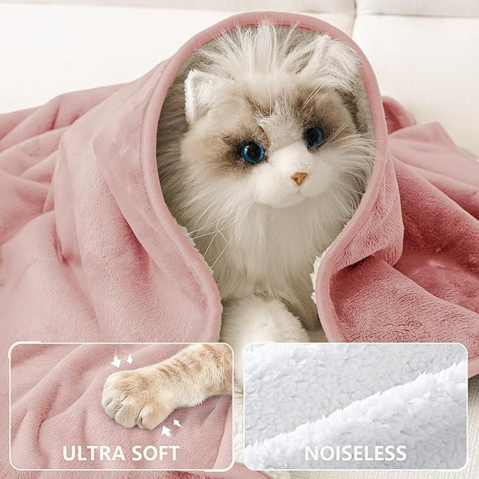 Smiry Waterproof Dog Bed Blanket, Leakproof Pet Throw Blanket for Bed Couch Sofa, Reversible Sherpa Fleece Furniture Protector Cover for Small Medium Large Dogs Cats (Dusty Pink, 60x80 inches)