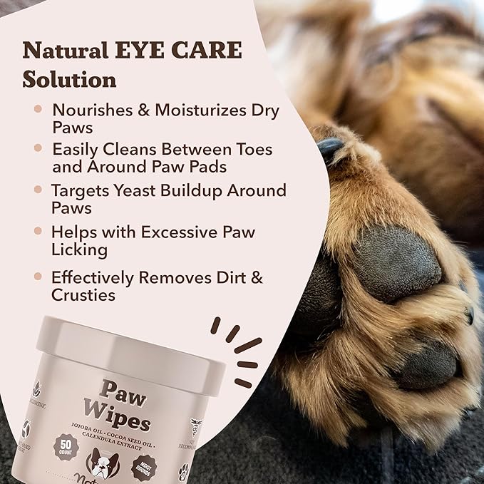 Natural Dog Paw Wipes -50 Ct- Organic, Vegan Pet Paw Wipes for Dogs, Eco-Friendly Dog Paw Wipes for Dogs, Ideal for Removing Dirt, Allergens & Moisturizes Dry Cracked Paws, Coconut Oil & Cocoa Butter