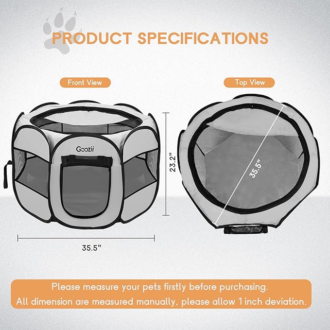 Pet Cat Playpen for Indoor Cats Enclosed, Puppy Dog Play Pen for Outdoor Travel Camping (Medium Size, Light Grey)