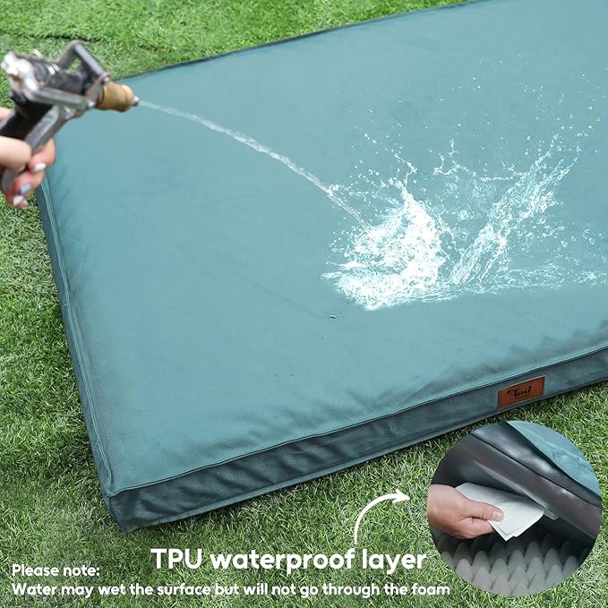 Outdoor Orthopedic Dog Bed, Waterproof Dog Bed for Large Dogs 36x27 Inch, Egg Crate Foam Pet Mat with Washable Removable Oxford Cooling Cover, Light Blue