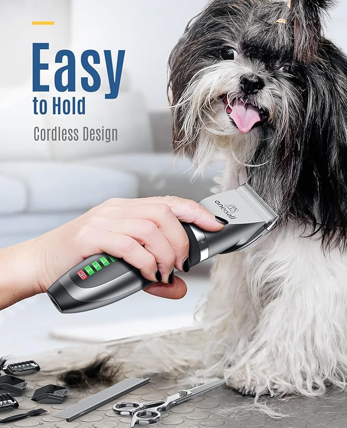 oneisall 2 in 1 Pet Cat & Dog Grooming Kit - Quiet Cordless Dog Clippers & Paw Trimmer for Grooming Pet Hair