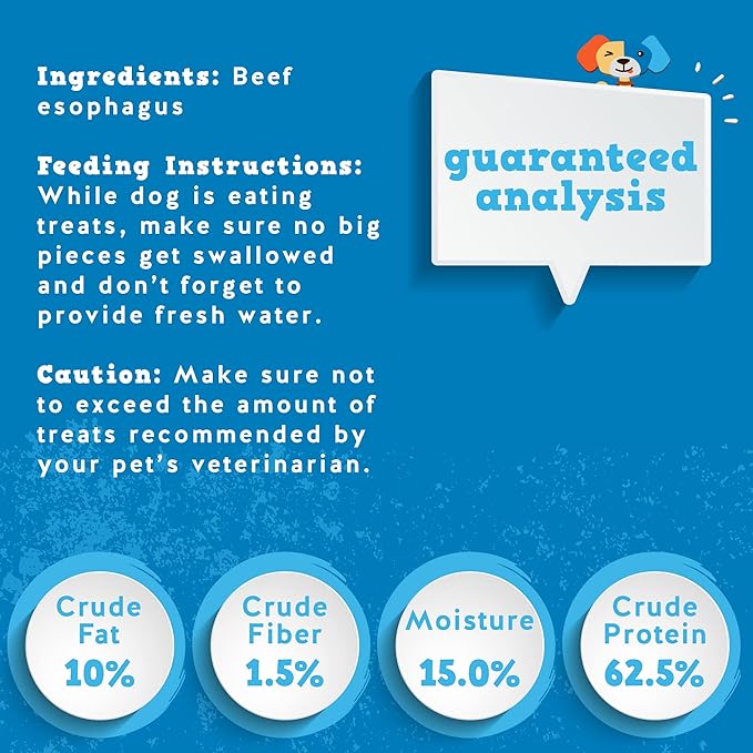 Jack&Pup Beef Gullet Bites (1 LB) Gullet Jerky for Small, Medium Dogs, Single Ingredient Beef Esophagus Dog Treats for Puppies