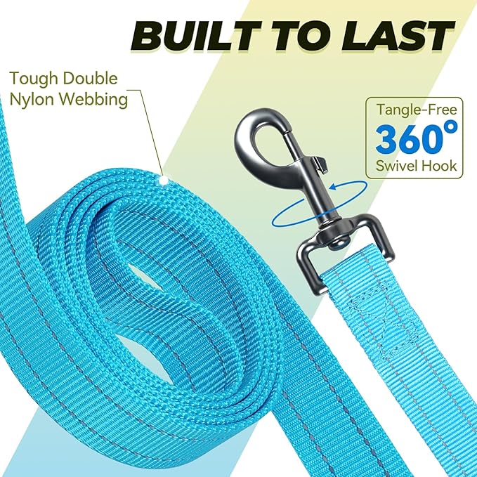VIVAGLORY Twingrip Dog Leash, Double Handle Dog Leash for Training & Walking with Traffic Handle & 2 Loop, Traffic Control Reflective Heavy Duty for Puppy Pet, 4ft x 1in, Lake Blue