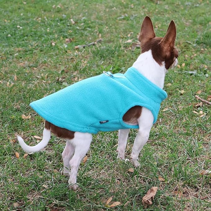 JACKO & CO - Fleece Vest Dog Sweater with Leash Ring - Soft, Warm & Lightweight Pullover Coat for Small & Medium Dogs, Puppies & Cats - Cozy Fall/Winter/Spring Pet Jacket (Turquoise, Medium 6-10lbs)