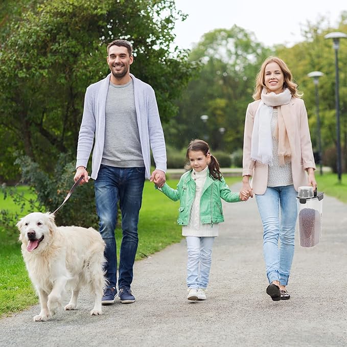 Cat Dog Food Storage Container, Upgraded Large Nozzle,5LBS Plastic Pet Food Storage Container, With 4 Sealed Clasps, 1 Measuring Cup and Handle, Easy to Clean and Carry -2 Pcs Light Gray + Dark Gray