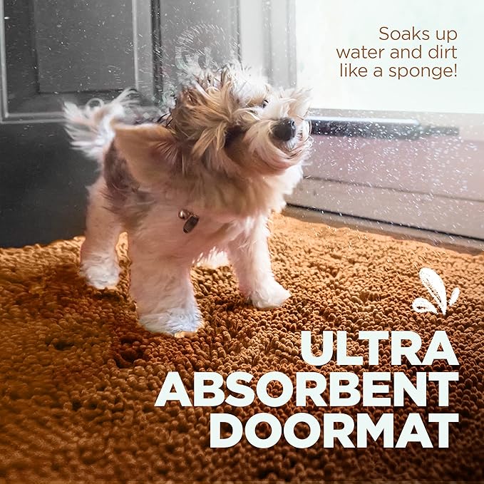 Soggy Doggy Doormat Plain Solid Color Design - Ultra Absorbent Microfiber Chenille Wet Dog Mat for Muddy Paws - Non-Slip and Machine Washable (Caramel Brown, Extra-Large 36” x 60”)