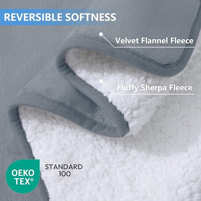 Smiry Waterproof Dog Bed Blanket, Leakproof Pet Throw Blanket for Bed Couch Sofa, Reversible Sherpa Fleece Furniture Protector Cover for Small Medium Large Dogs Cats (Grey, 60x80 inches)