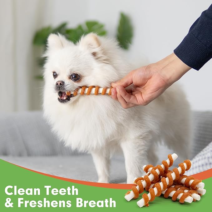 MON2SUN Dog Treats, 5 Inch Chicken Wrapped Rawhide Sticks, Rawhide Twist for Small Dogs, Promotes Dental Health Chew, 10.58oz (13 Count-Pack of 1)