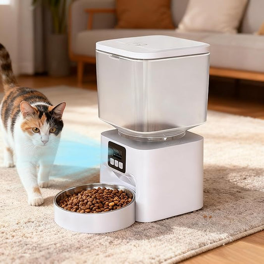 Auto Pet Feeder with Camera & App, 4.5L Automatic Dog and Cat Feeder, 12-Meal Programmable Dispenser with 10s Voice Recorder (White)