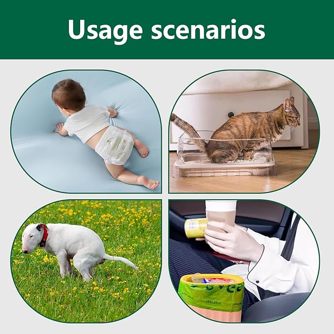 100% plant-based Dog Poop Bags Rolls, ASTM D6400 & EN 13432 Compliant, 120 Poop Bags including dispenser, 13 in × 9 in green poop bags for dogs, Super thick 100% leak proof