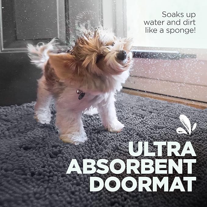 Soggy Doggy Doormat Plain Solid Color Design - Ultra Absorbent Microfiber Chenille Wet Dog Mat for Muddy Paws - Non-Slip and Machine Washable (Grey, Extra-Large 36” x 60”)