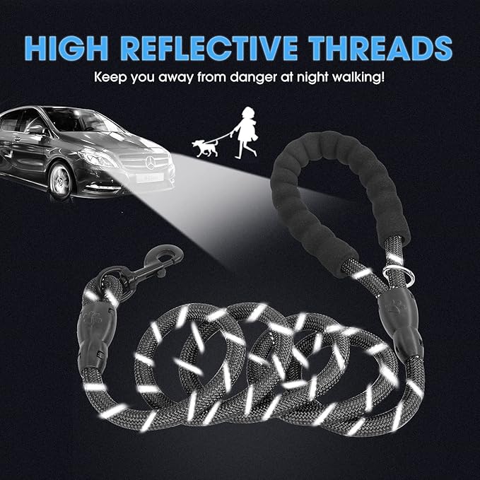 BAAPET 2 Packs 5/6 FT Dog Leash with Comfortable Padded Handle and Highly Reflective Threads Dog Leashes for Small Medium and Large Dogs (5FT-1/2'', Black+Black)