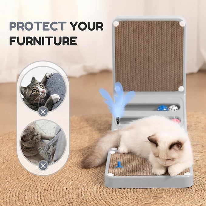 Cat Scratching Post Cat Scratching Board Kitten Scratching Ball Wall Scratchers for Indoor Cats L Shaped Cats Scratcher with Scratcher Pads Grey