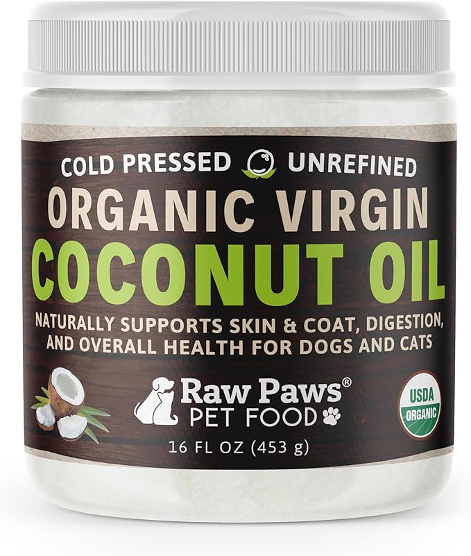 Raw Paws Organic Virgin Coconut Oil for Dogs & Cats, 16-oz - Supports Immune System, Digestion, Oral Health, Thyroid - All Natural Allergy Relief for Dogs - Hairball Relief