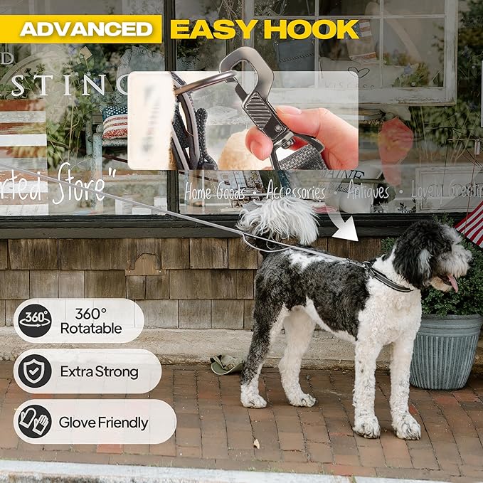 Fida 10ft Heavy Duty Dog Leash with 2 Comfortable Padded Handles, Traffic Handle & Advanced Easy Snap Hook, Reflective Walking Lead for Large, Medium & Small Breed Dogs, Grey