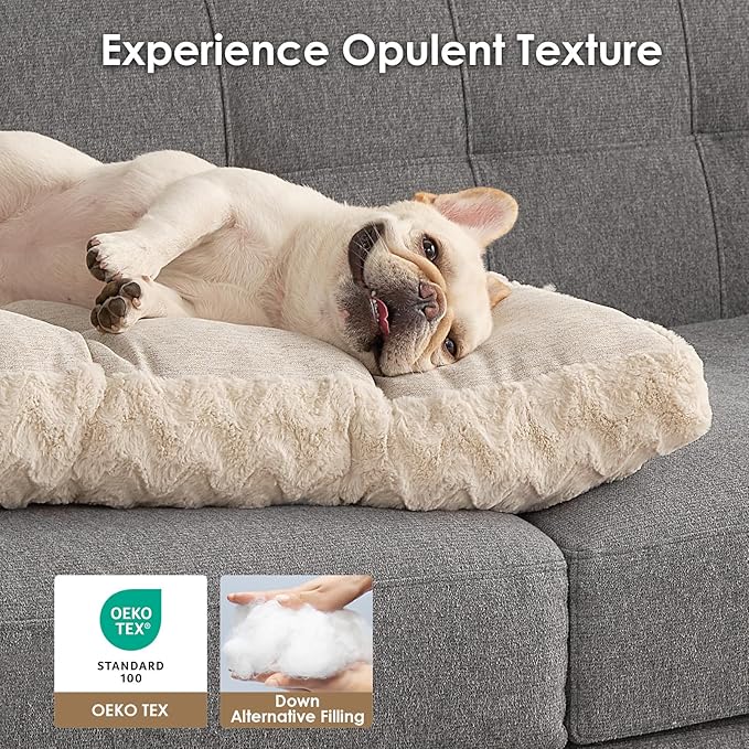 EHEYCIGA Reversible Dog Crate Bed Washable, Comfort Fluffy Plush Dog Kennel Pad for Extra Large Dogs, Deluxe Machine Washable XL Pet Sleeping Mats, 41" x 27"x 4", Beige