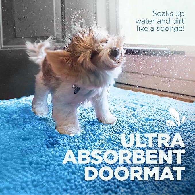 Soggy Doggy Doormat Plain Solid Color Design - Ultra Absorbent Microfiber Chenille Wet Dog Mat for Muddy Paws - Non-Slip and Machine Washable (Blue, Extra-Large 36” x 60”)