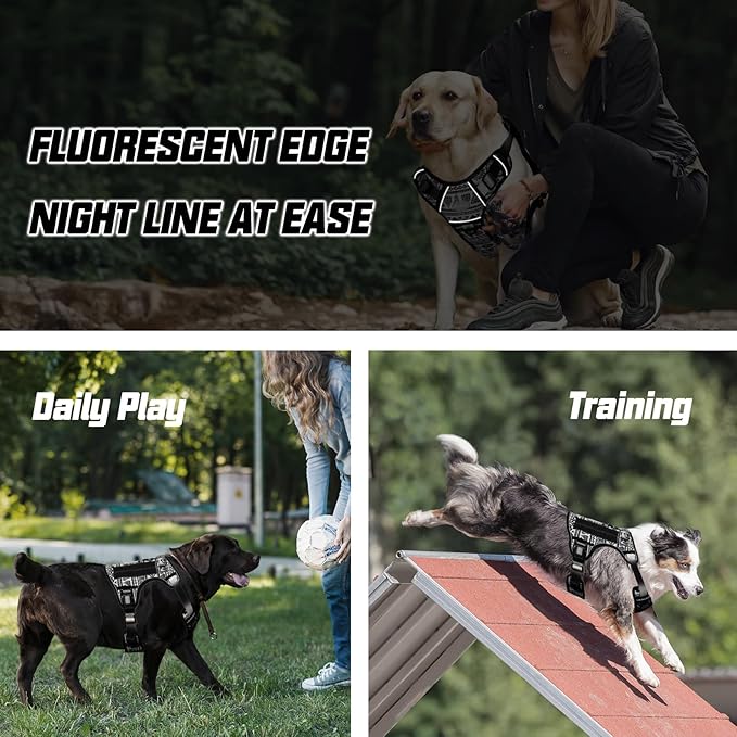AUROTH Tactical Dog Harness for Large Dogs No Pull Adjustable Pet Harness Reflective K13 Working Training Easy Control Pet Vest Military Service Dog Harnesses