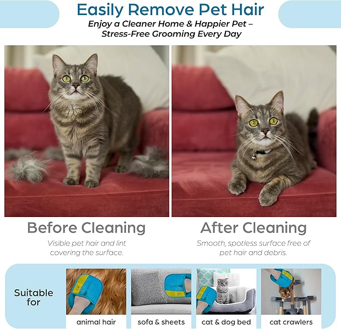 Electrostatic Hair Removal Gloves - Pet Hair Removal Mitt for Cats & Dogs, Reusable Dog Fur Remover & Cat Grooming Gloves, Double Color Bundle (Fuchsia & Turquoise, 2 Pcs)