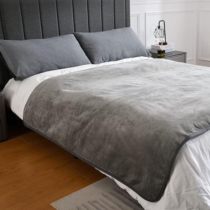 Waterproof Blanket for Bed Couch Sofa, Soft Liquid Pee Proof Pet Blanket for Dog Puppy Cat, Reversible Sherpa Fleece Furniture Protector (Grey, 60x80 inches)