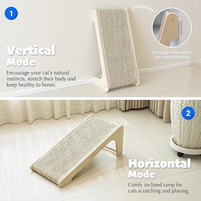 PETKARAY L Shape Cat Scratcher, Sisal Kitty Scratching Ramp, Vertical Scratch Pad for Indoor Cats, 25.4" Furniture Protector with Catnip, Chevron