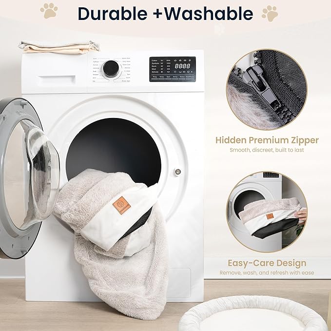 Round Donut Dog Bed – Luxury Orthopedic Dog Beds with Memory Foam – Calming Bolster Pet Bed, Water-Resistant, Washable Plush Cover, Premium Zipper – Small Dogs & Cats (21 Inches)