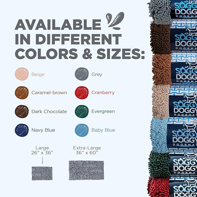 Soggy Doggy Doormat Plain Solid Color Design - Ultra Absorbent Microfiber Chenille Wet Dog Mat for Muddy Paws - Non-Slip and Machine Washable (Grey, Extra-Large 36” x 60”)