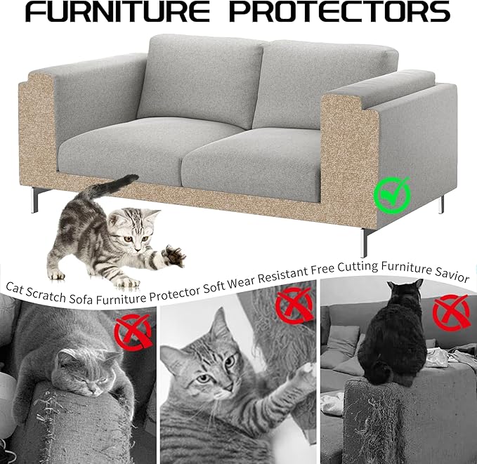 2 Pcs 39.4"x15.8" Cat Scratch Mat, Cat Scratch Couch Furniture Protector, Trimmable Self-Adhesive Cats Scratch Pads, DIY Cat Scratcher for Wall Protector and Covering Cat Tower (Khaki)