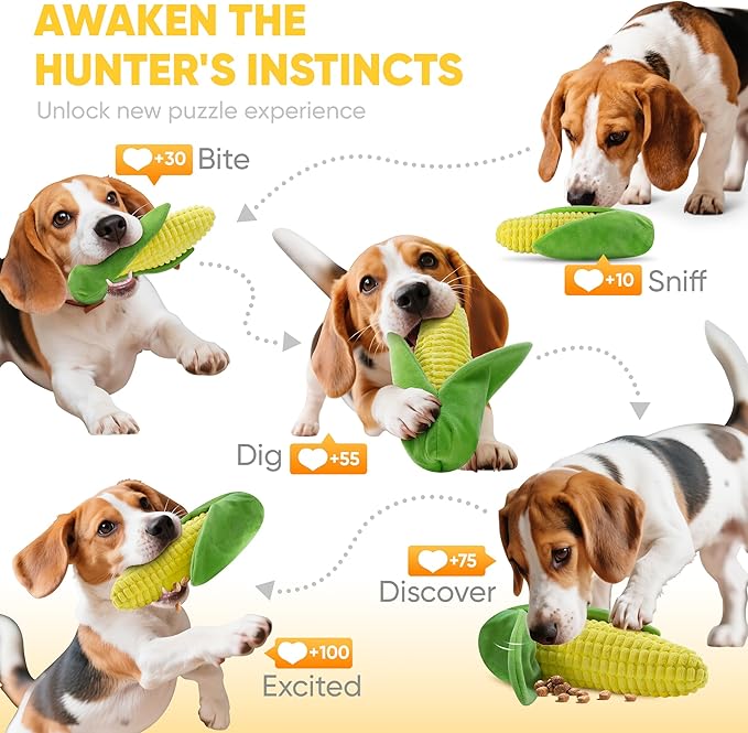 Vitscan Tough Dog Toys for Not Aggressive Chewers, Durable Dog Chew Toys for Small Medium Large Dogs,Interactive Crinkle Squeaky Dog Toys to Keep Them Busy Corn Plush Puppy IQ Training Dogs Puzzle Toy