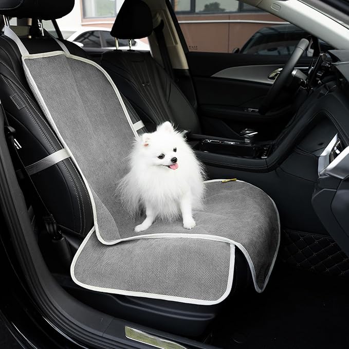 FUNNY FUZZY Waterproof Dog Car Seat Cover for Pets, Soft Car Seat Protector for Dogs with Nonslip Bottom, Scratchproof Dog Seat Cover for Car, Truck and SUV, Grey (Front Seat, 18''W x 39''L)